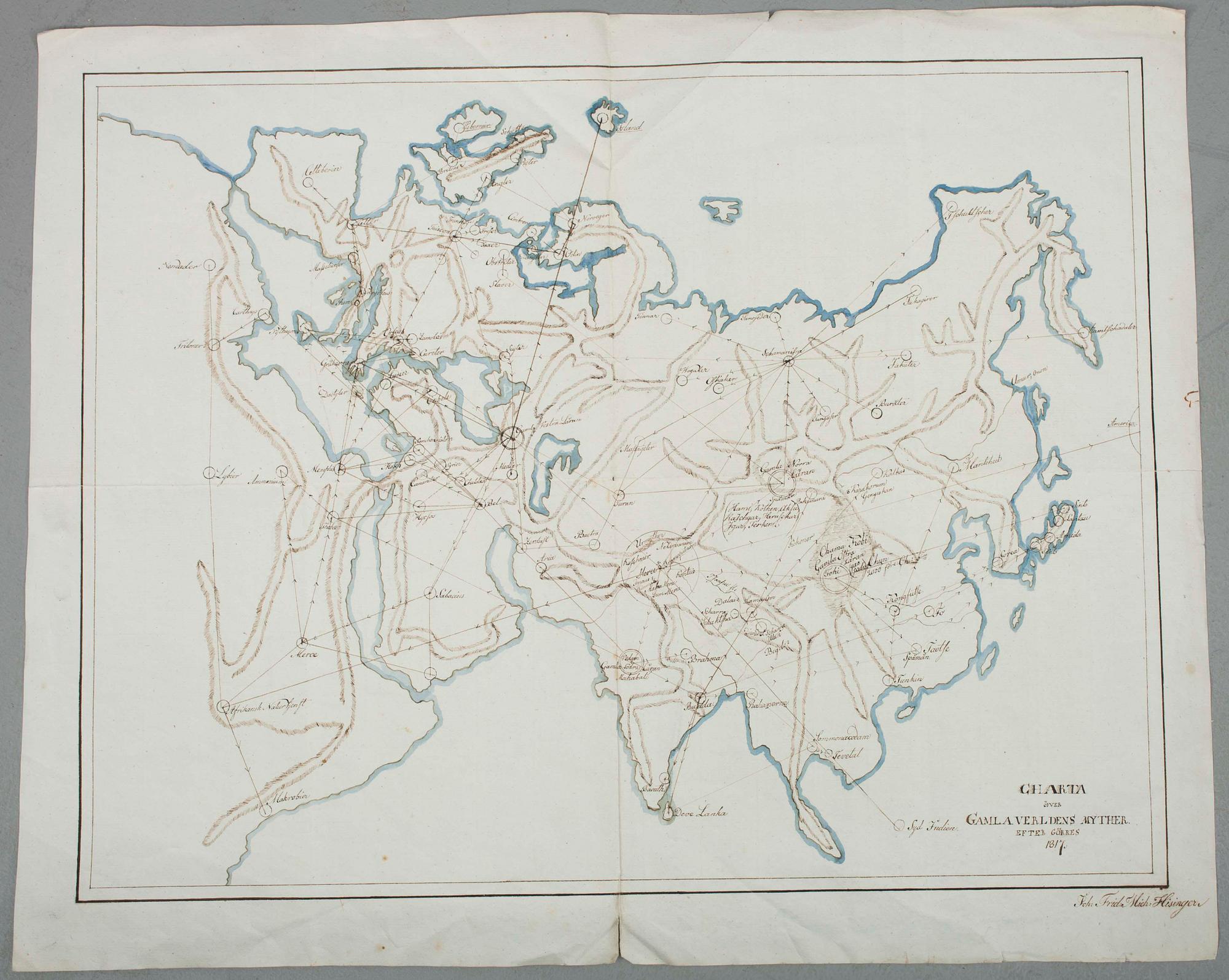 KARTOR, 3 st, handmålade, sign, 1700/1800-tal.