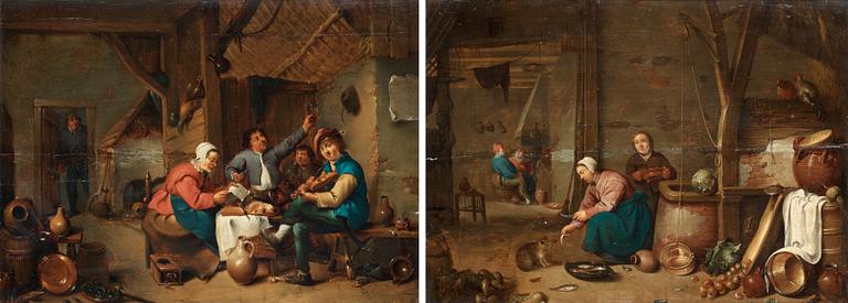 Hendrik Maertensz. Sorgh Circle of, A pair of tavern interiors.