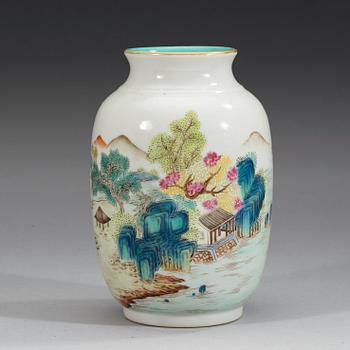 A famille rose vase, presumably Republic (1912-49) with a hallmark in red.