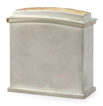 478. A pewter box attributed to Estrid Ericson, Svenskt Tenn, Stockholm 1949, the lid with a stone, probably a nephrite.