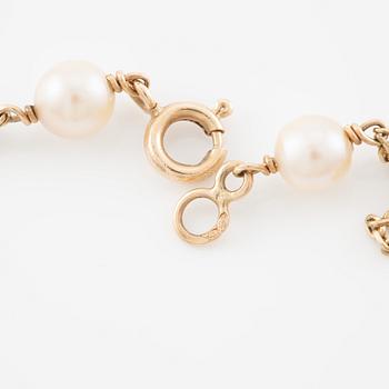 Necklace 14K gold with pearls and amethysts, Austria, Vienna.