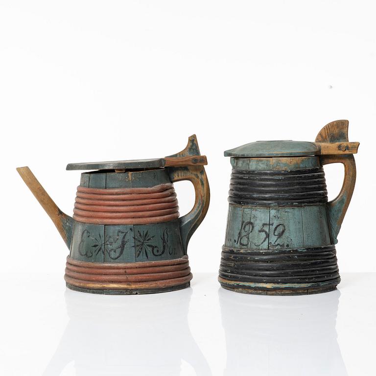 Two Swedish painted folk art vessels, 19th century.