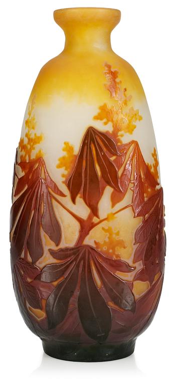 An Emile Gallé Art Nouveau cameo glass vase, Nancy, France.