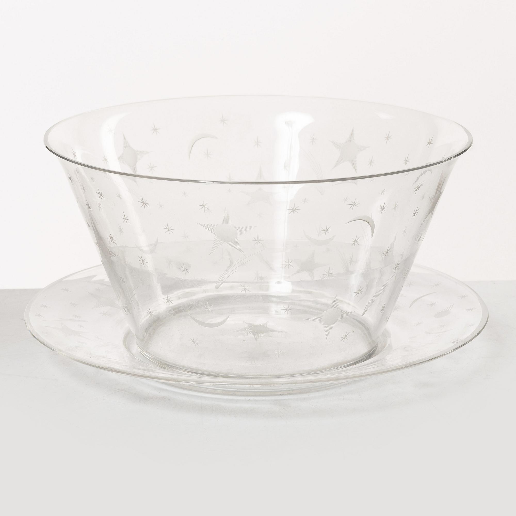 Edward Hald, skål, glas, "Stjärnhimmelsmönstret" Orrefors, 1920-tal.
