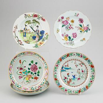Five famille rose dishes, Qing dynasty, Qianlong (1736-95).
