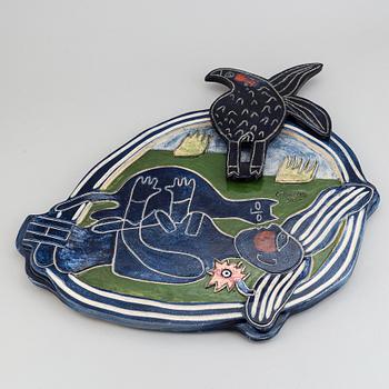 Beverloo Corneille, a painted ceramic wall sculpture, signed, numbered 18/40 and dated -98.