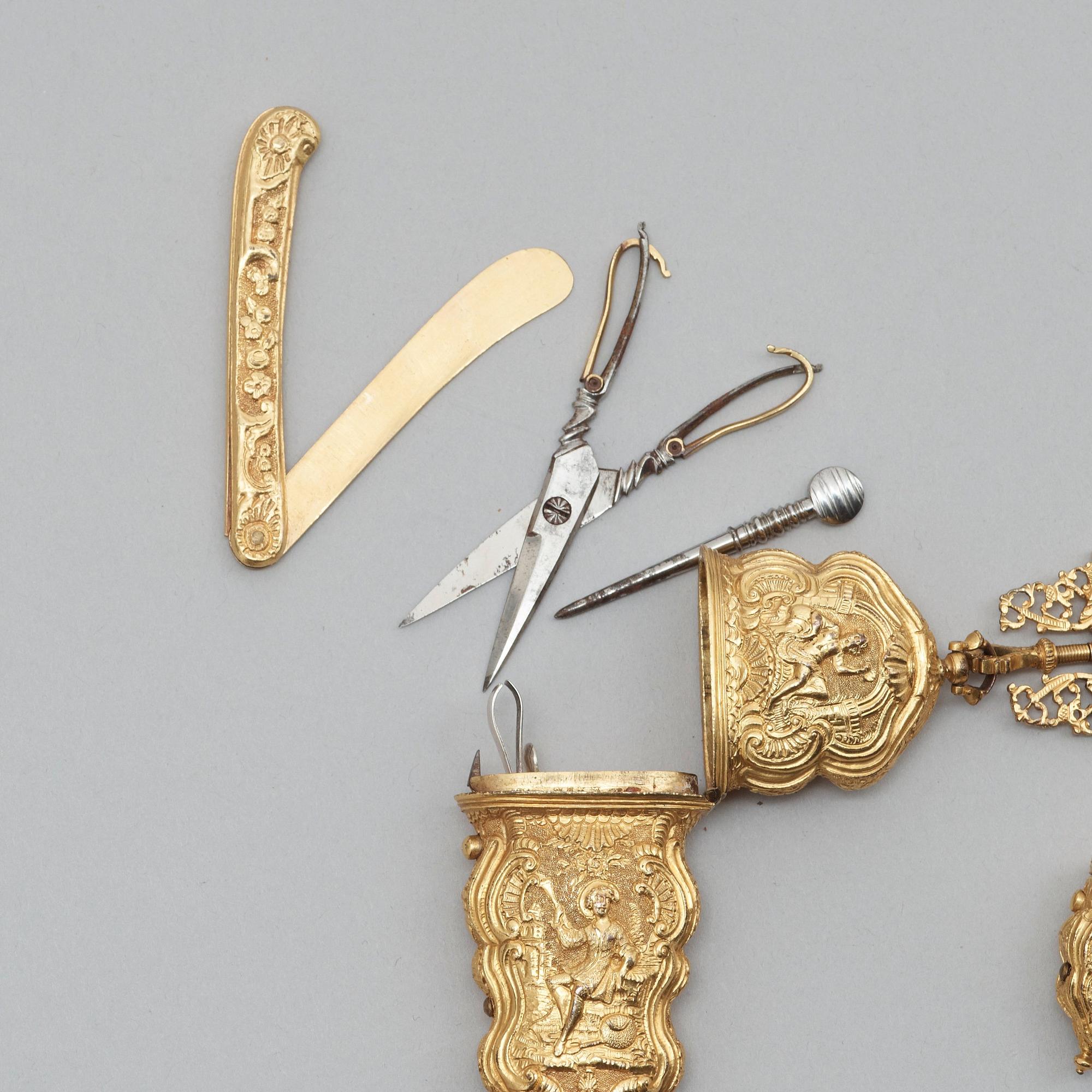 An 18th century gilt bronze chatelaine.