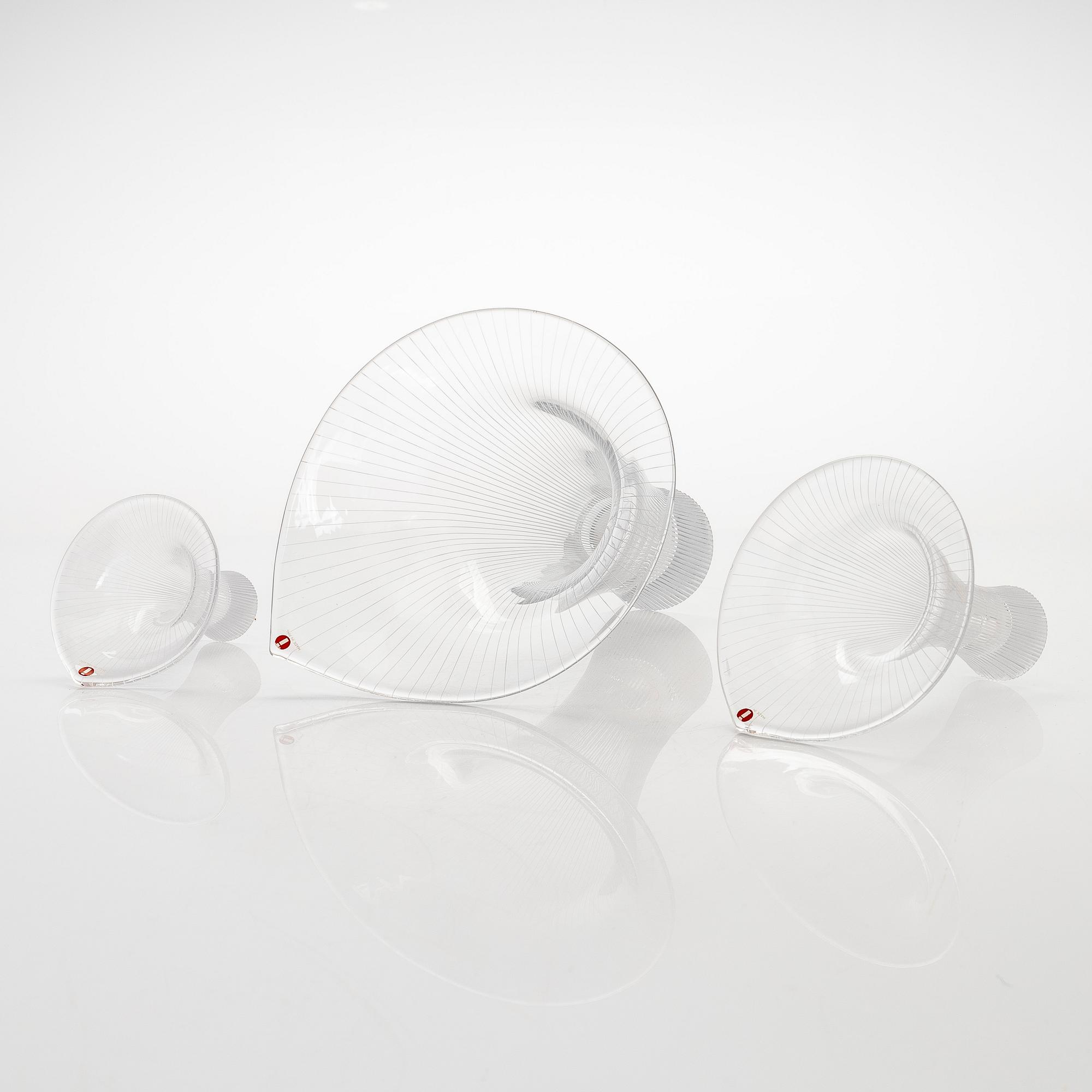 Tapio Wirkkala, three glass "Chanterelle" vases signed Tapio Wirkkala Iittala, 1982-83.