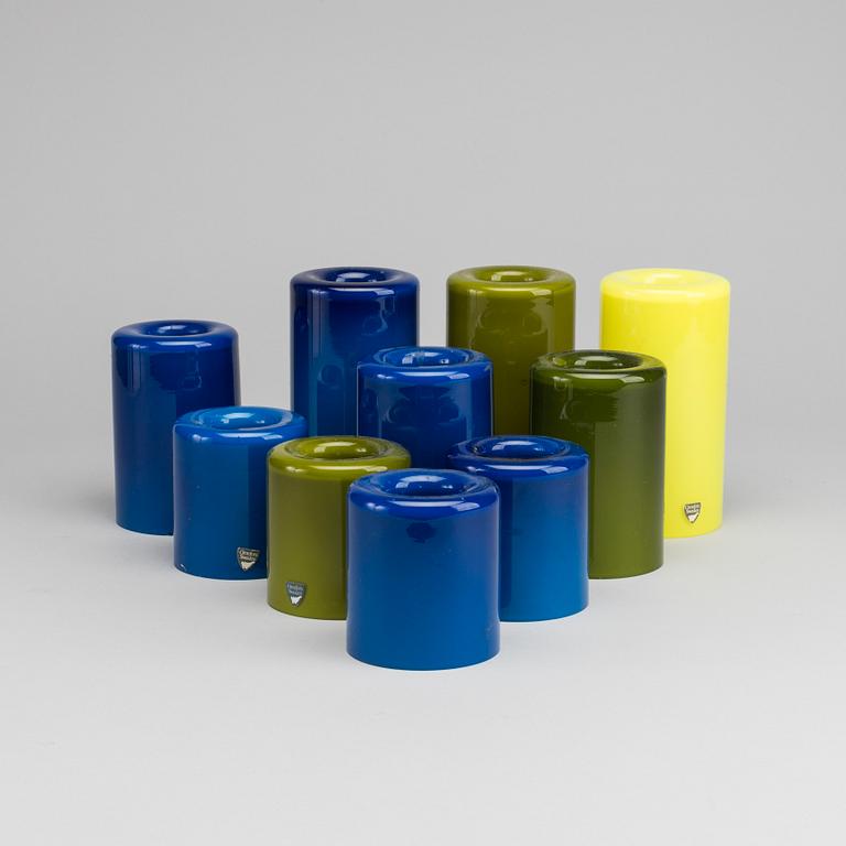 OWE ELVÉN, a set of ten glass candle sticks for Orrefors.