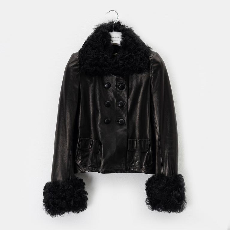 Balenciaga, a leather and sheepskin jacket, size 36.