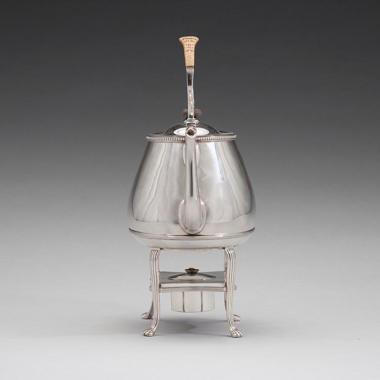 An English 18th century silver tea-pot and stand, mark of Andrew Fogelberg & Stephan Gilbert, London 1785.