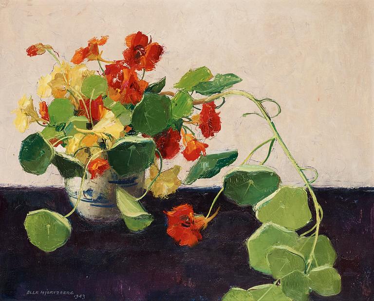 Olle Hjortzberg, Indian cress in chinese jar.