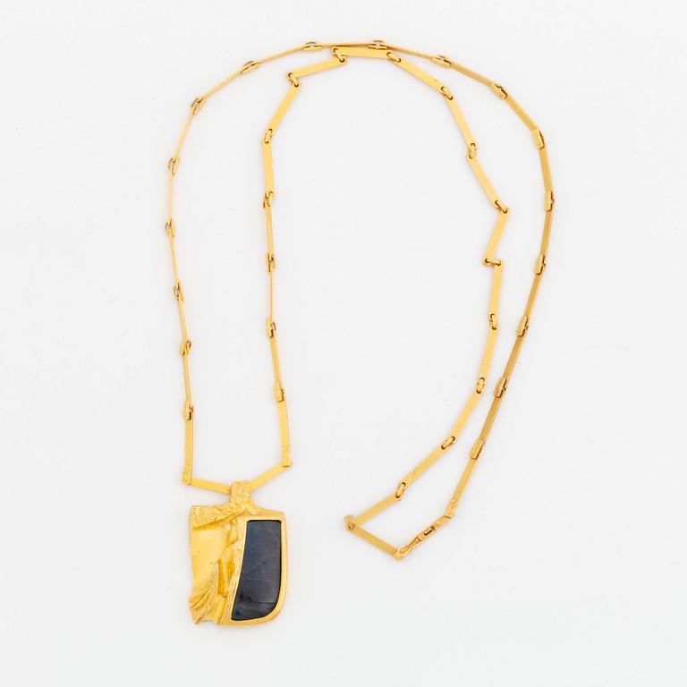 A Lapponia necklace design Björn Weckström in 18K gold set with spectrolite.