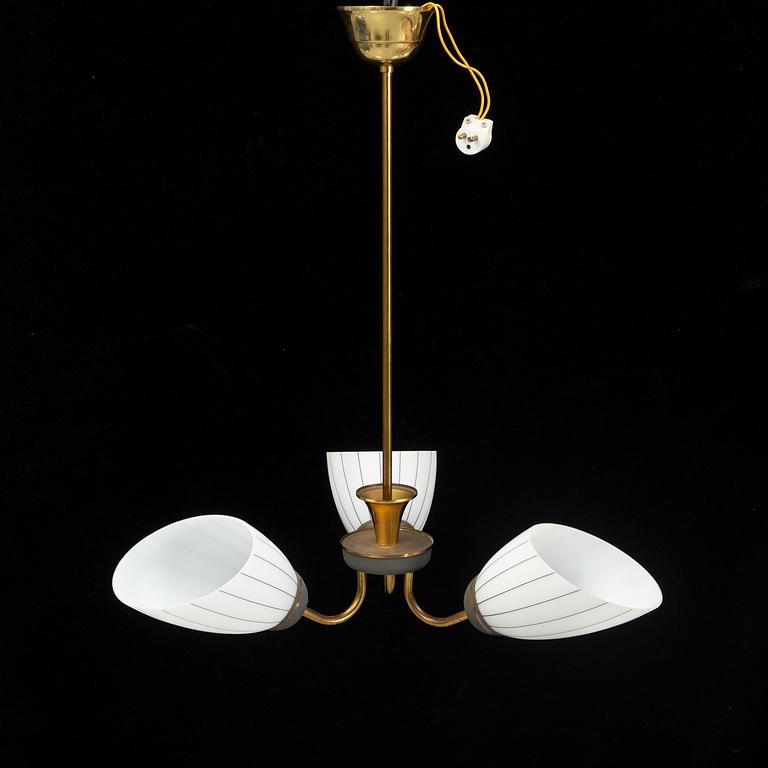 A brass ceiling lamp, mid 20th century.