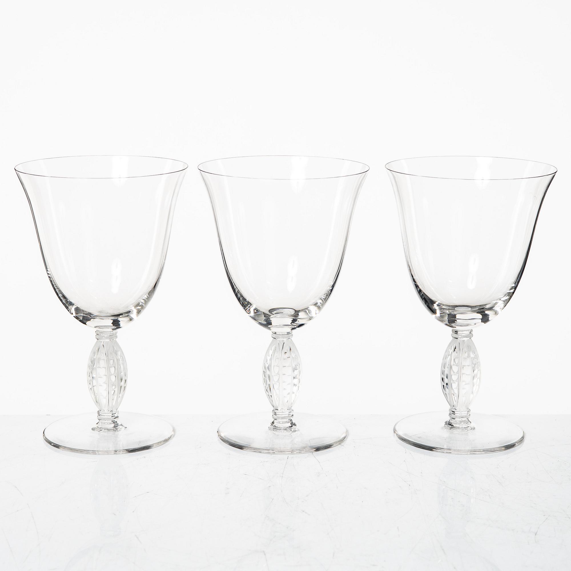 René Lalique, vinglas, 3 st,  "Fontainebleau", Lalique, Frankrike.