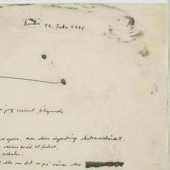 Olav Christopher Jenssen, indian ink on film, signed, dated 14 februari 1991.