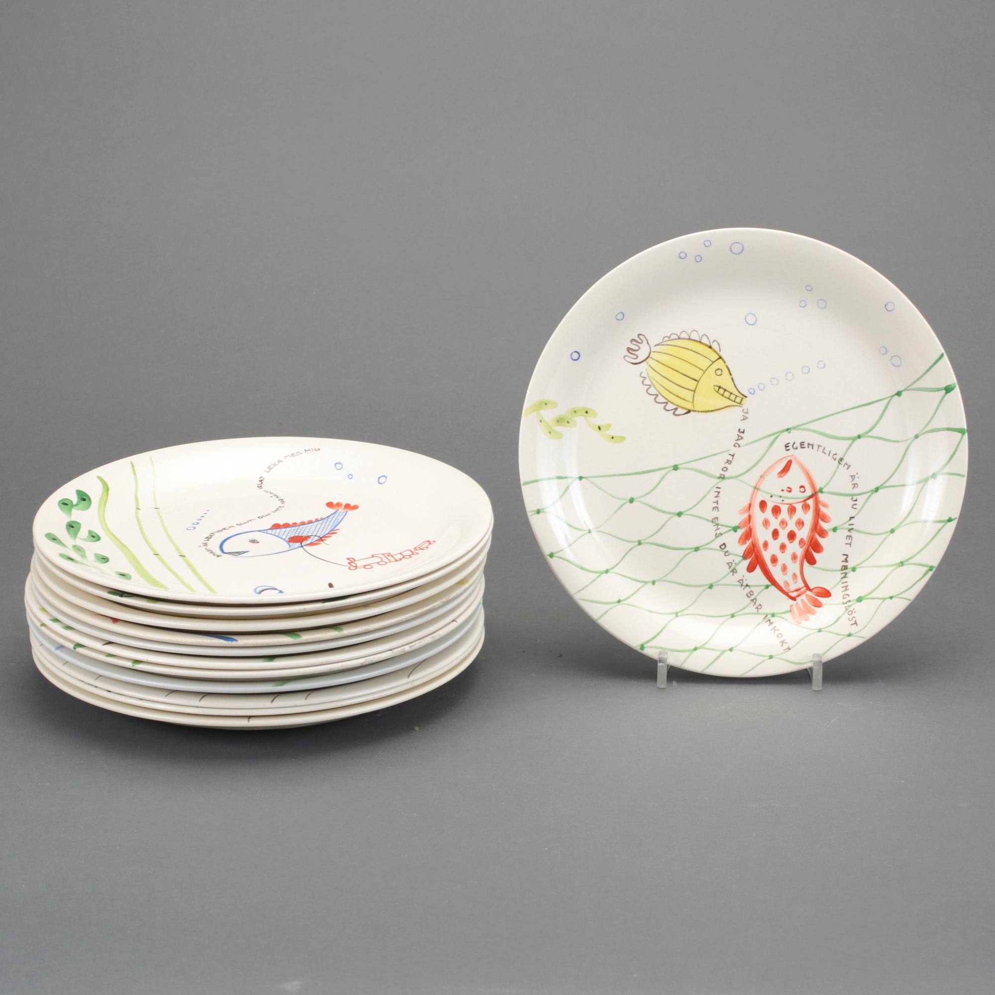 TALLRIKAR 12 st, Stig Lindberg Gustavsberg, "Löja". I produktion 1948-62.