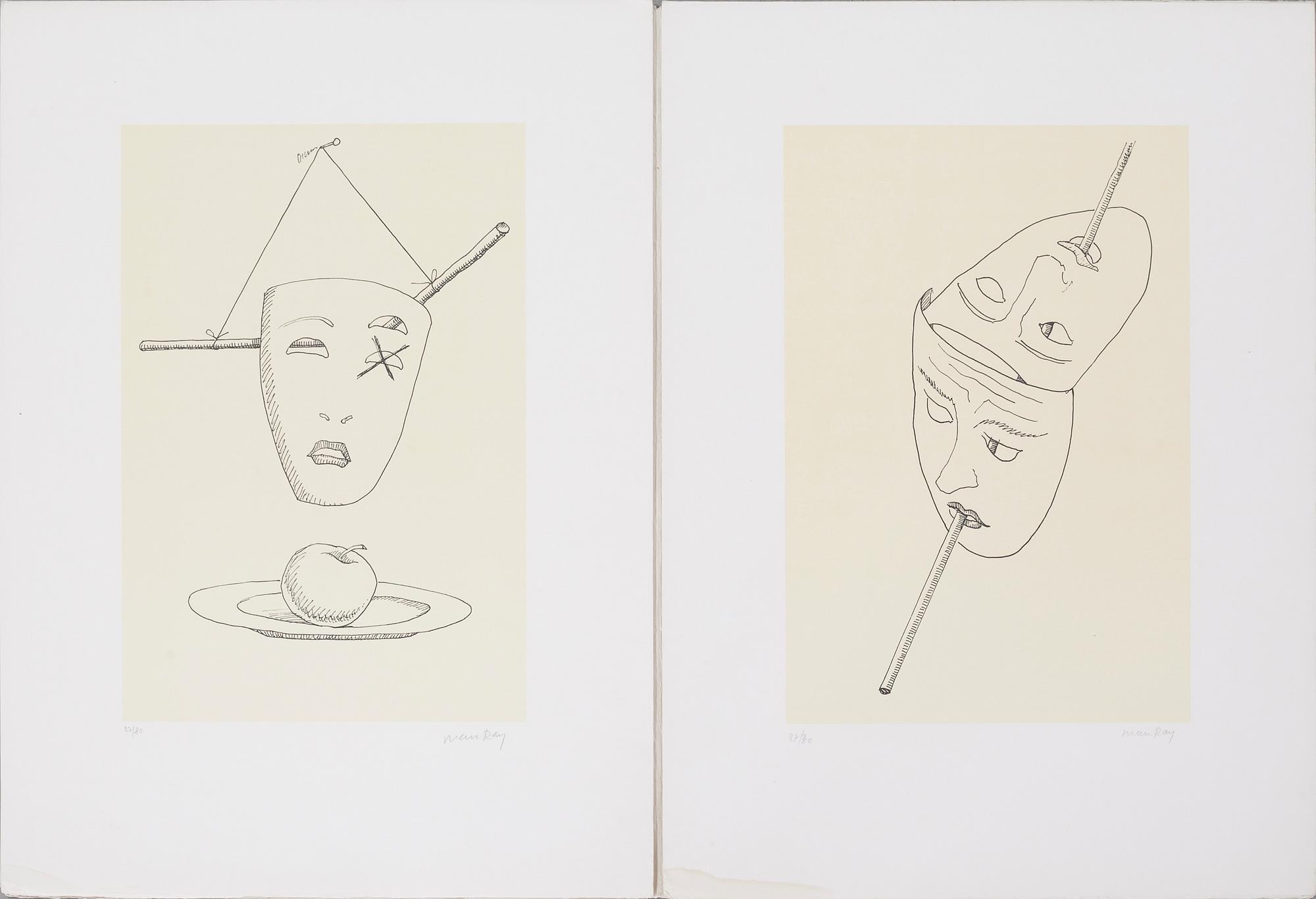 MAN RAY, four lithographs in color, from "Les six masques voyants", numbered 27/80 and signed.