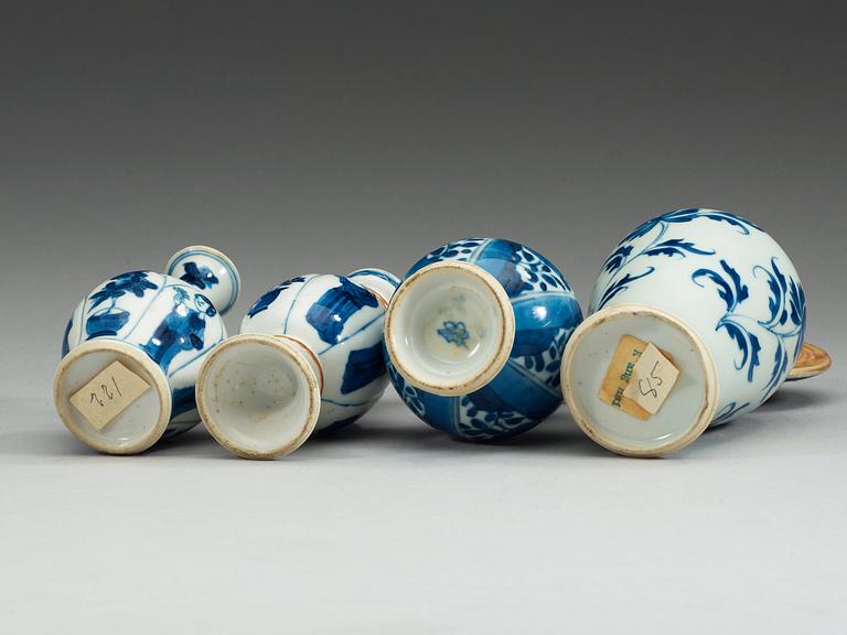 A set of four blue and white miniature vases, Qing dynasty, Kangxi (1662-1722).