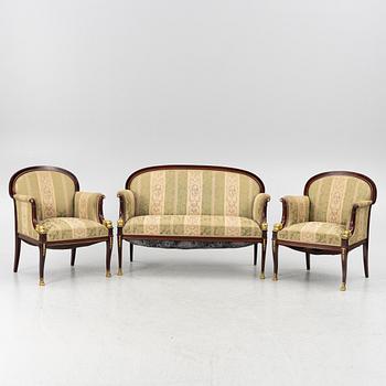 Sofa and 2 armchairs, Empire style, 20th century.