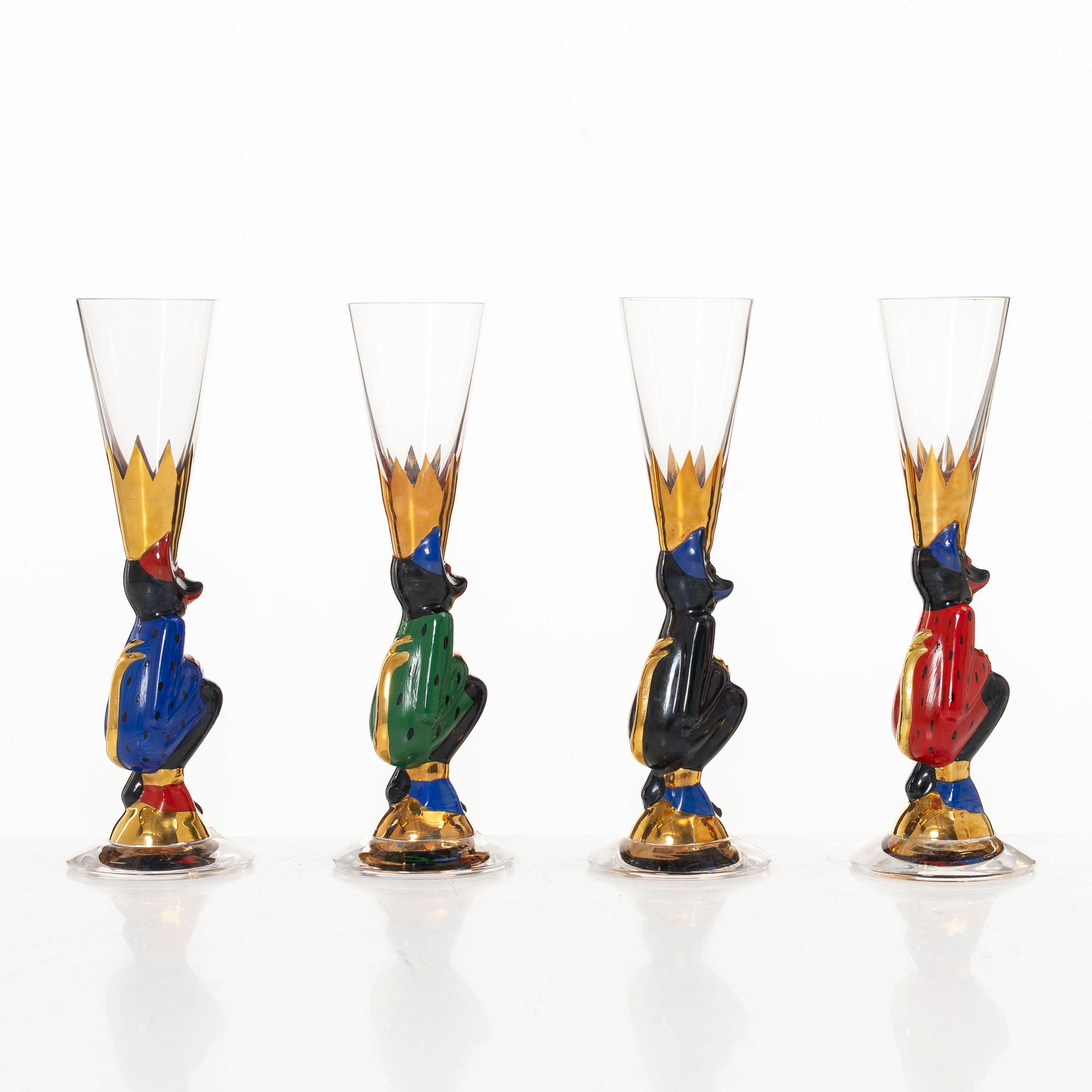 Gunnar Cyrén, snapsglas, 8 st, sk djävulsglas, ur Nobel-servisen, Orrefors.