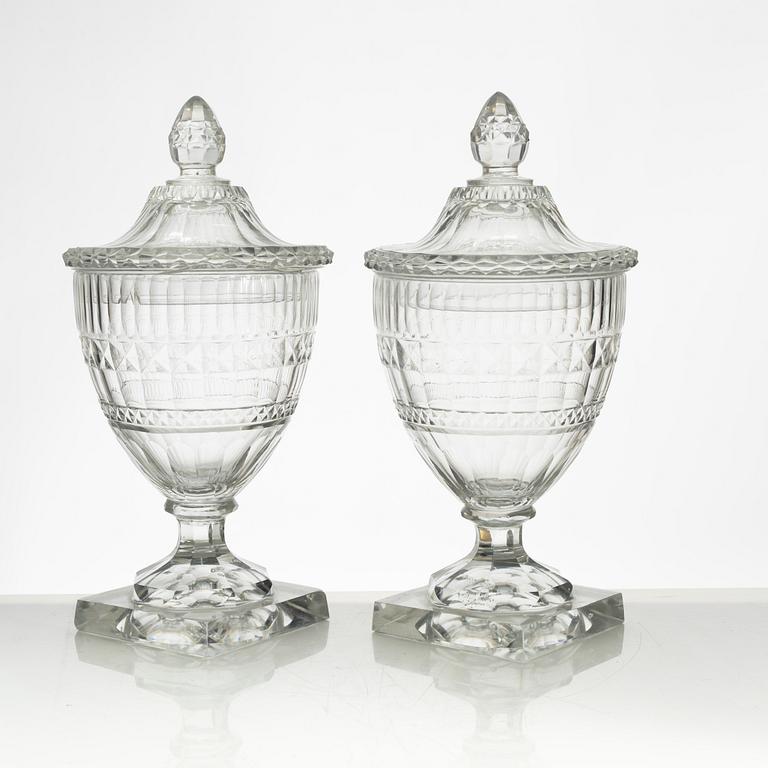 A pair of glass bonbonnières, probably Ireland. 19th century.