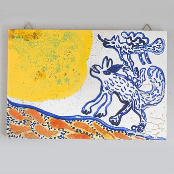Ulrica Hydman-Vallien, a stoneware plaque, executed in her own workshop, Sweden.