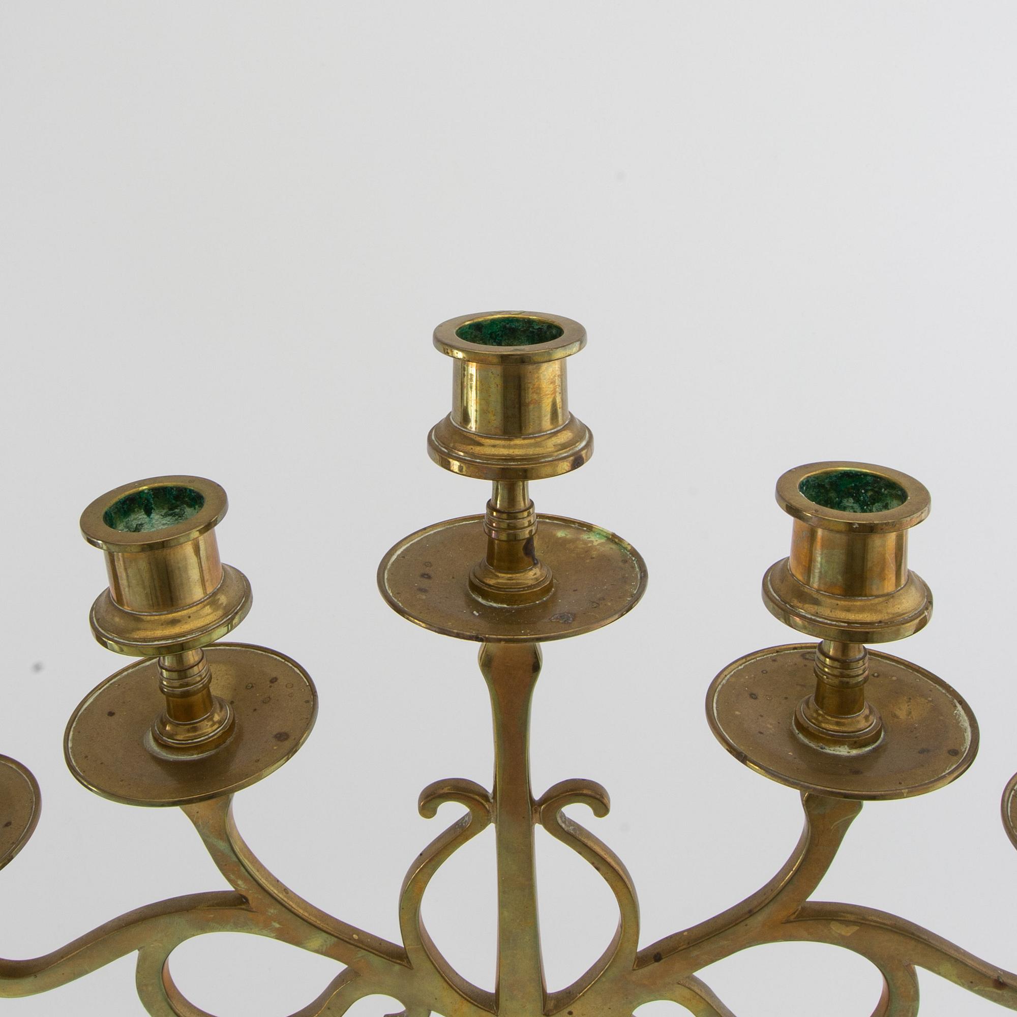 Candelabra, brass, a pair, Art Nouveau, early 20th century.