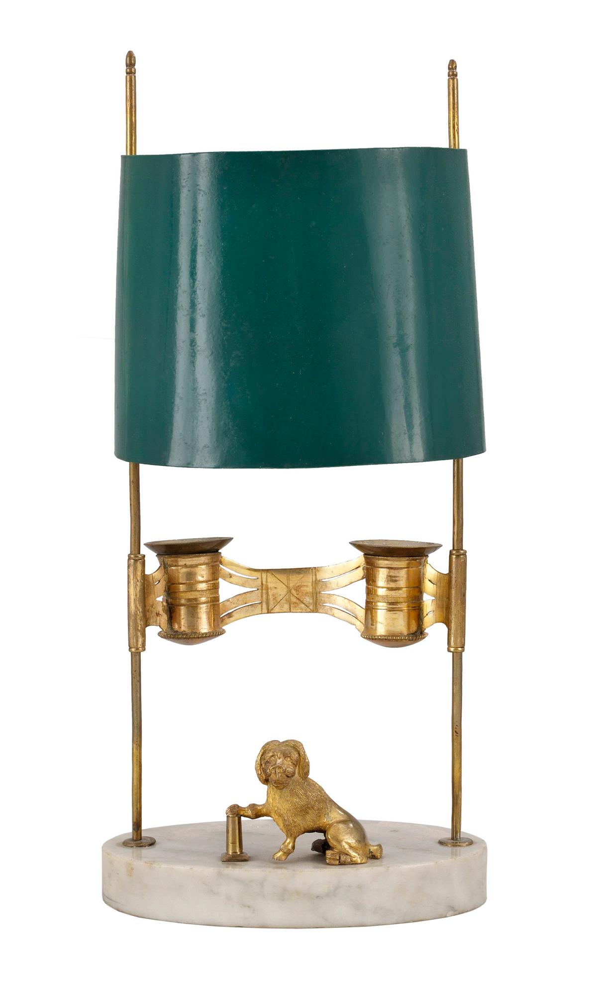 A late Gustavian two-light table lamp.