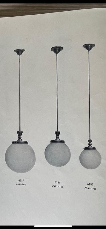 Harald Notini, a pair of model "6185" ceiling lamps, Arid Böhlmarks Lampfabrik, Sweden, 1920's.