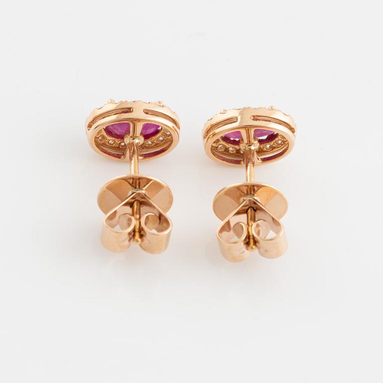 Ruby and brilliant cut diamond earrings.