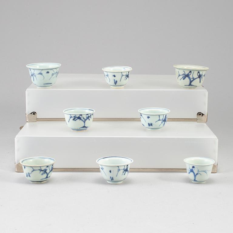 Eight blue and white cups, Ming dynasty (1368-1644).