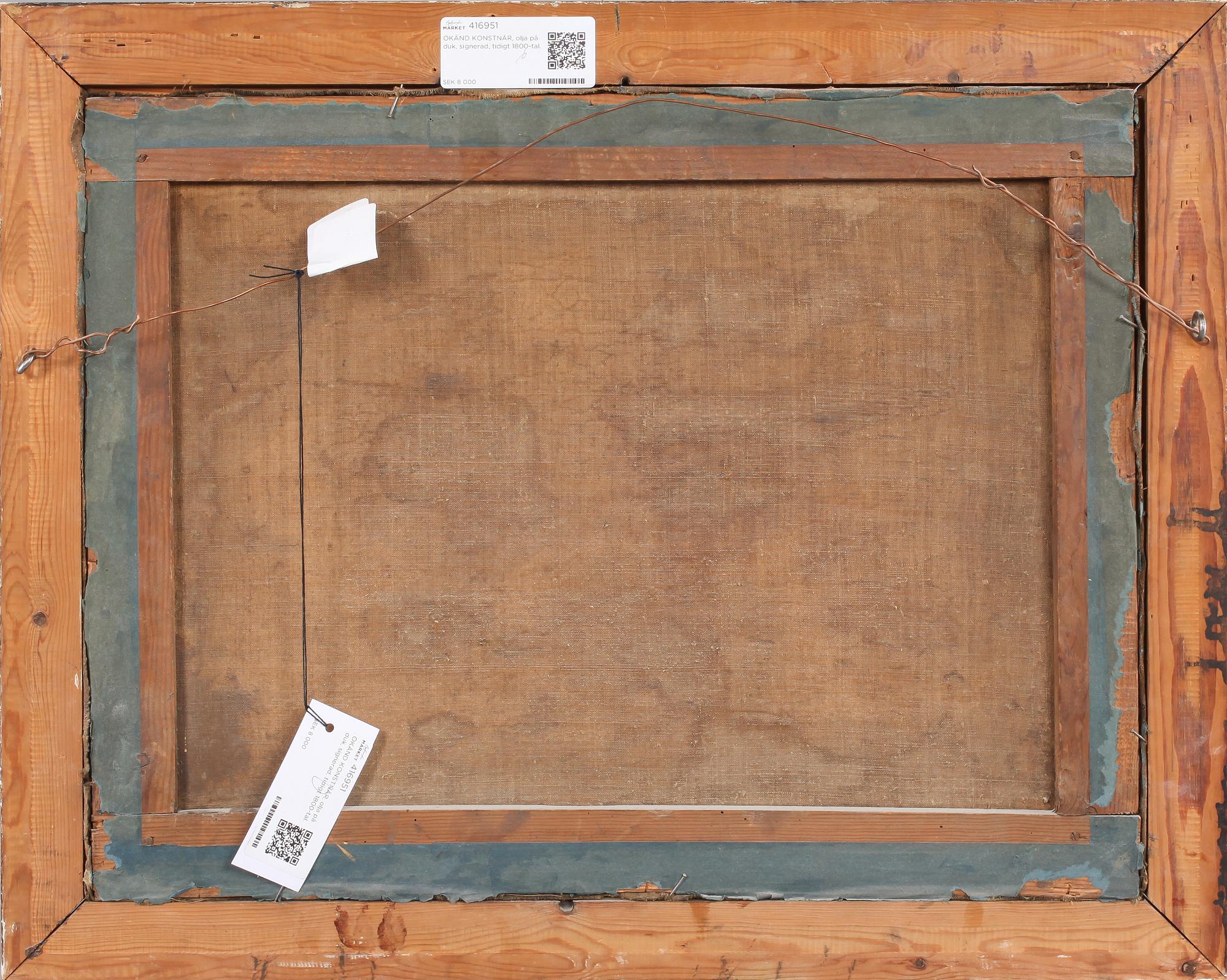 OKÄND KONSTNÄR, olja på duk, signerad, tidigt 1800-tal.