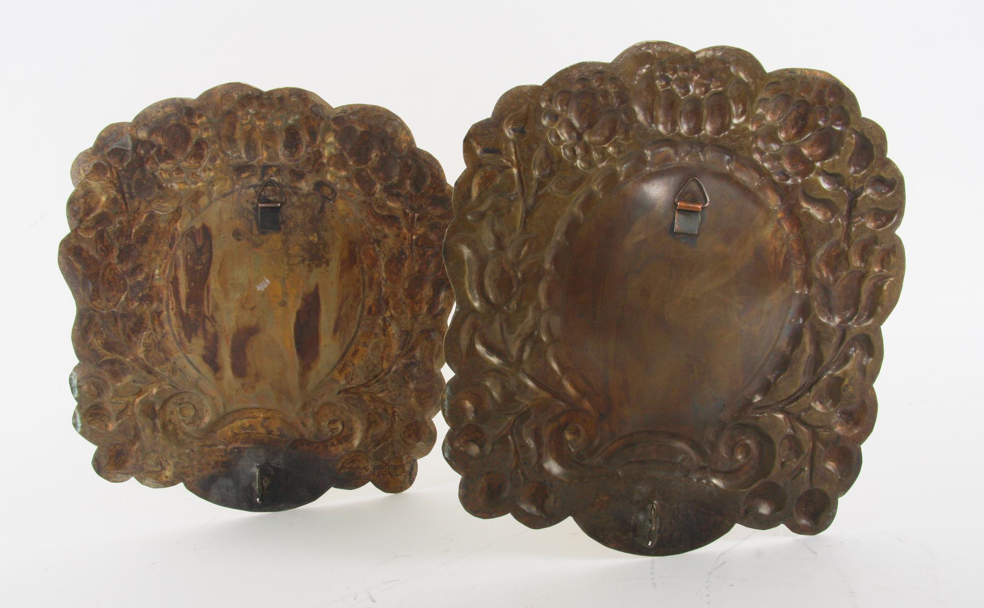 LJUSPLÅTAR, ett par, mässing, jugend.