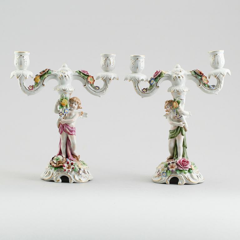 KANDELABRAR, 1 par, porslin, Schierholz, 1900-talets mitt.