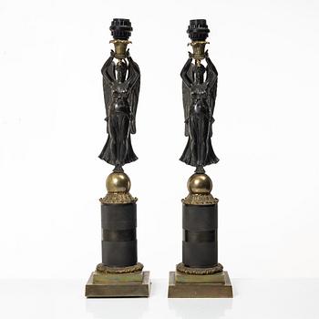 A pair of Empire style table lamps, circa 1800.