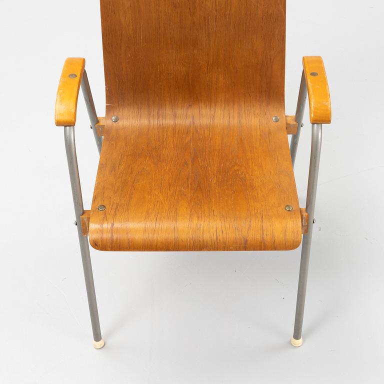 Six teak veneered armchairs, mid 20th century.