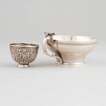 A Turkish silver sarf and cup, 18-19th century and 19-20th century.