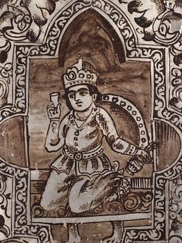 Kakelplatta, lergods, ca 45 x 35 cm, Qajardynastin Persien (Iran), 1800-tal.