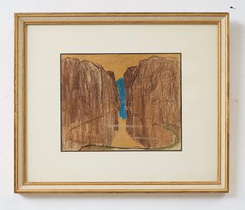 Carl Fredrik Hill, Speglande reservoar mellan två ökenklippor.