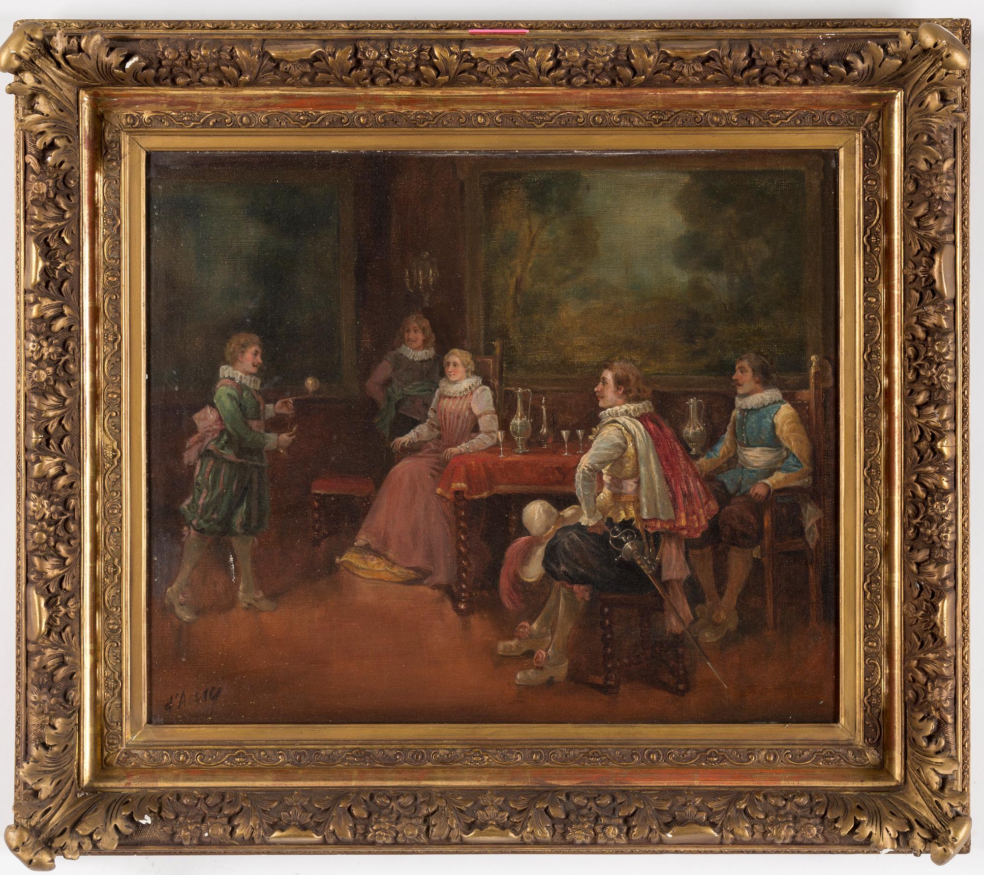 A pair of 19th century paintings depicting historical scenes by unknown artist, oil on canvas, signed.