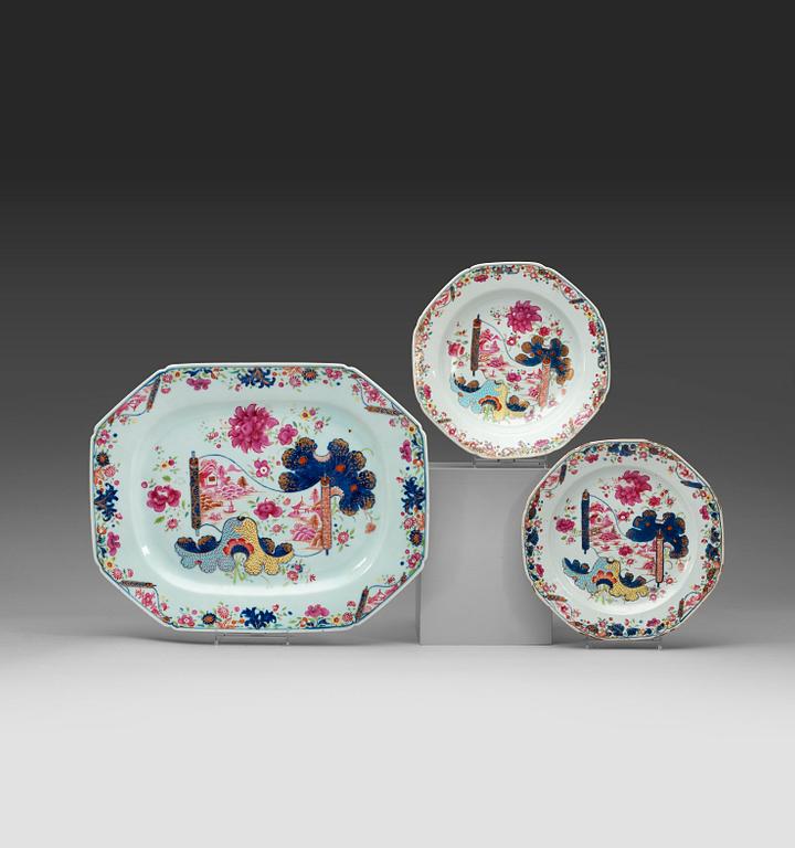 A set of six parts in famille rose  "pseudo tobacco leaf', Qing dynasty, Qianlong (1736-95).