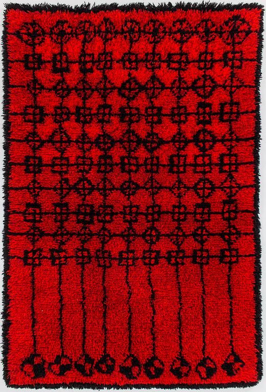 Irja Mikkola, A Finnish long pile rug for Ryijypalvelu. Circa 166x110 cm.