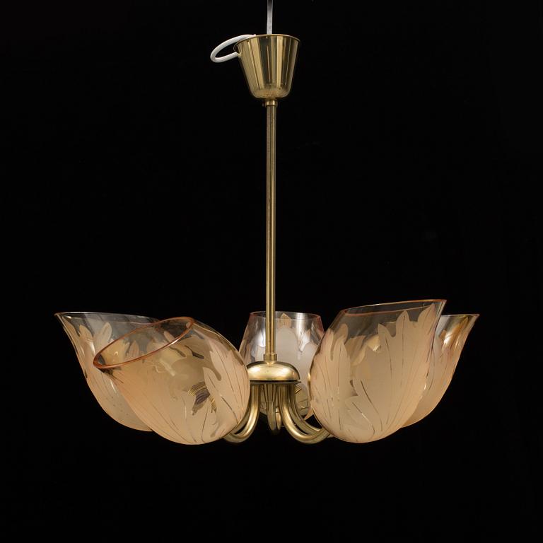 TAKLAMPA, Bodén för Glössner & Co, signerad, 1940-/50-tal.