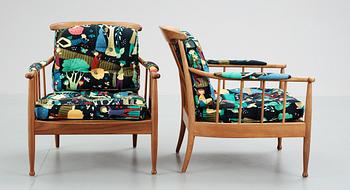 A pair of Kerstin Hörlin-Holmquist 'Skrindan' mahogany armchairs, OPE Möbler, Sweden.