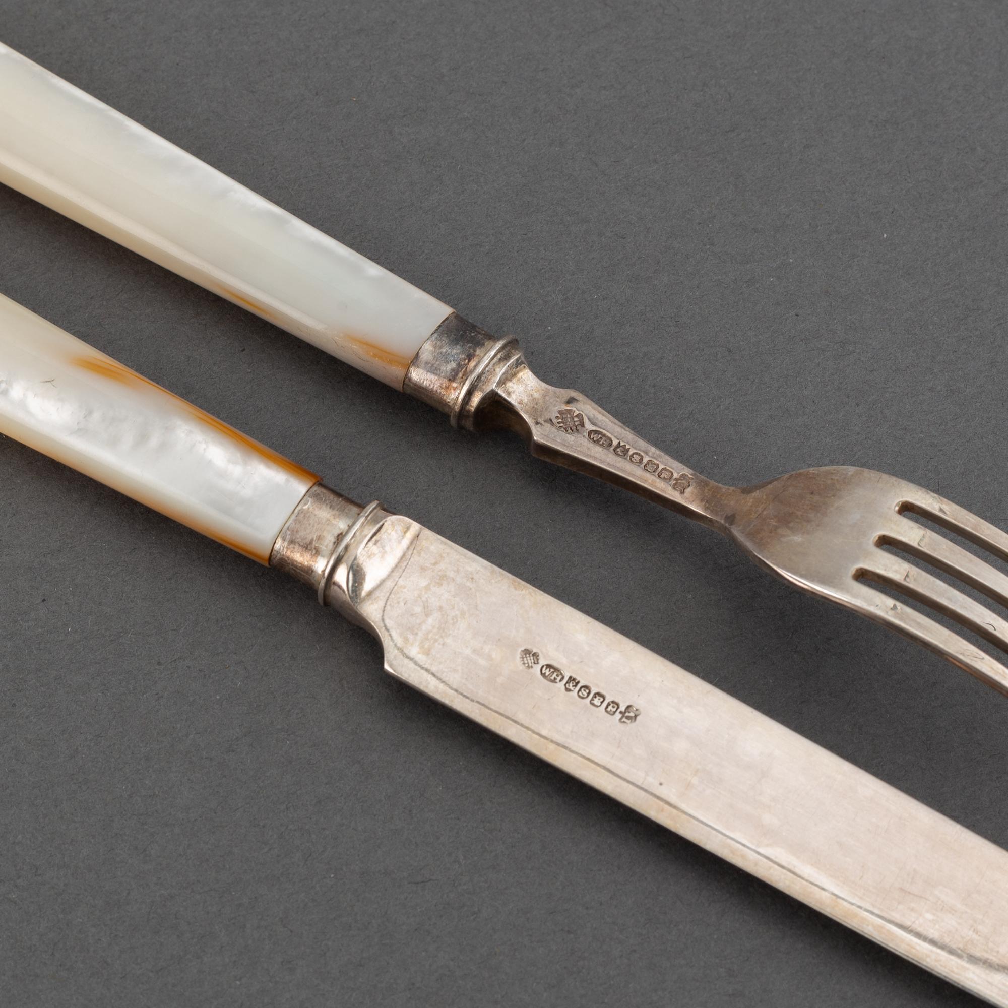 Fruit cutlery, 24 pcs, silver, silver plate and mother of pearl, William Hutton & Sons Ltd, Sheffield, 1914.