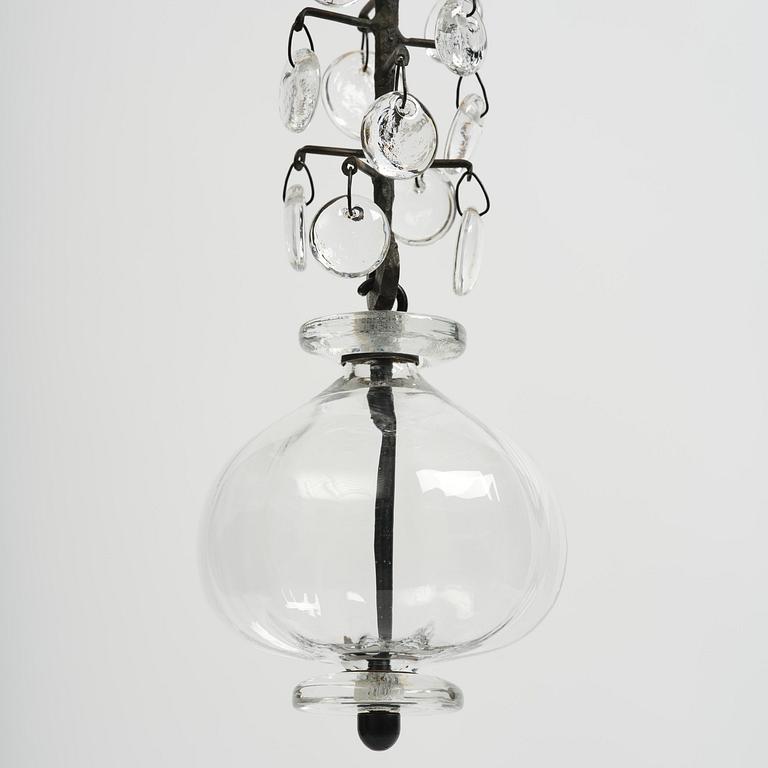 Erik Höglund, a wrought iron and glass chandelier, Boda Smide.
