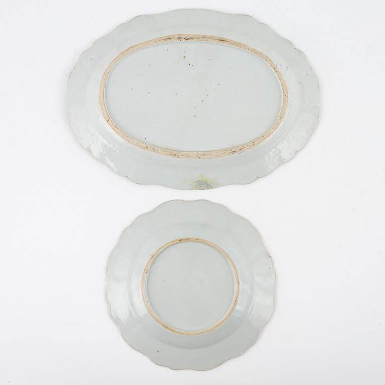 A Famille Rose plate and serving dish, Export ware, China, Qianlong (1736-95).
