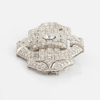 A platinum brooch set with old- and octagonal-cut diamonds, Art Deco.