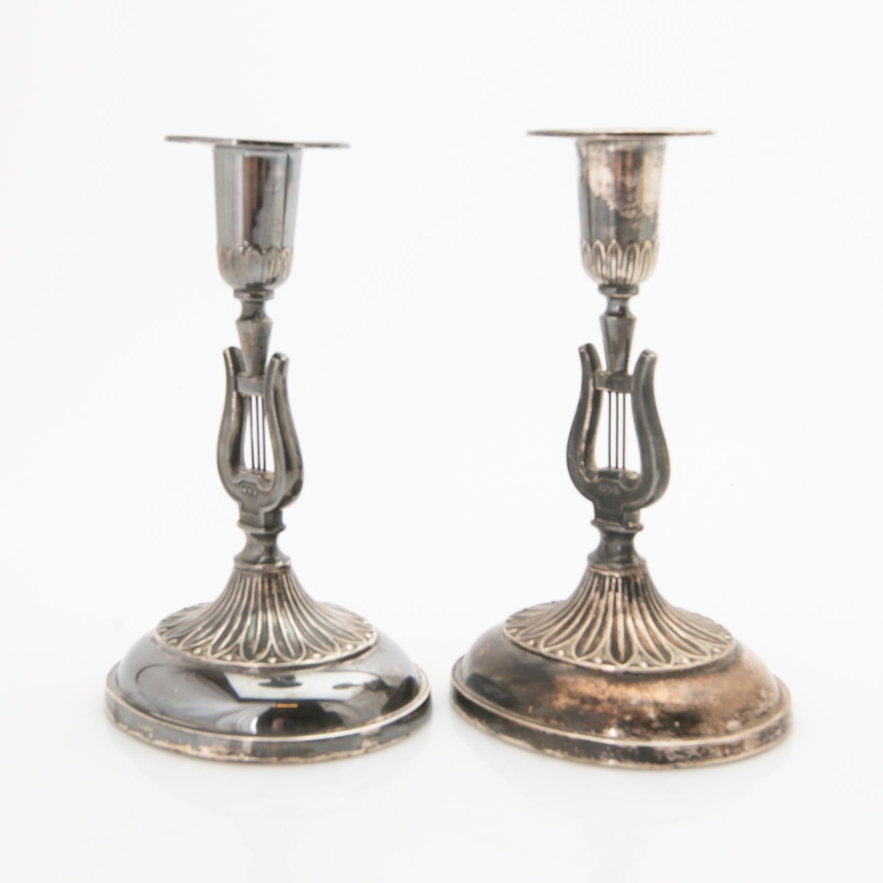 Candlesticks, a pair, Empire style, silver, Ceson Guldvaru Ab, Gothenburg, 1956.